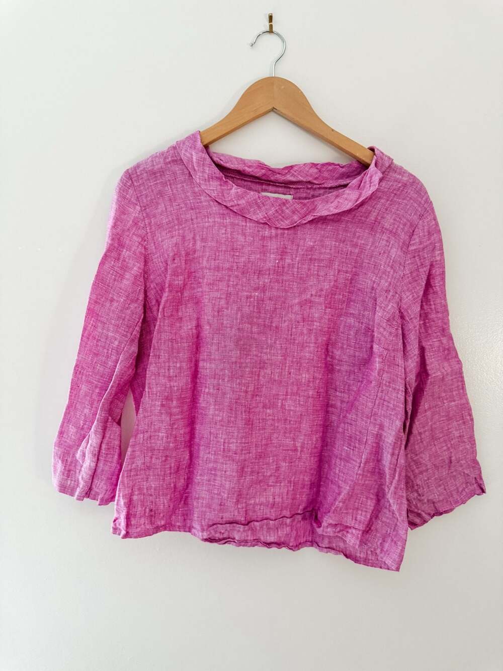 Lina Tomei Pink 100% Linen Made in Italy Raw Edge Boat Neck Blouse